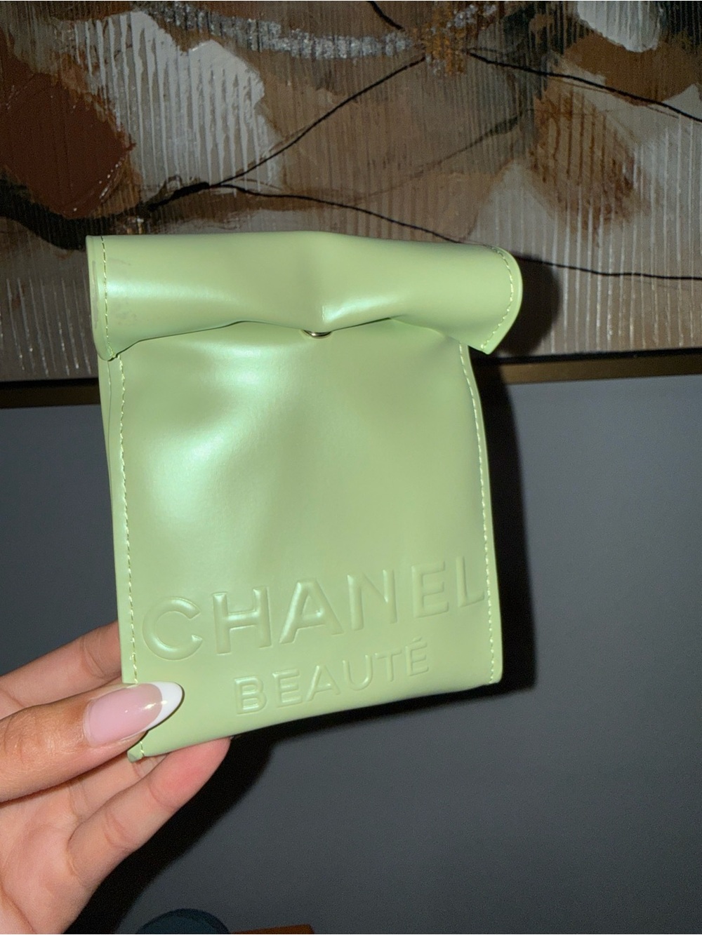 CHANEL Mint Green Embossed Beauté Cosmetic Pouch